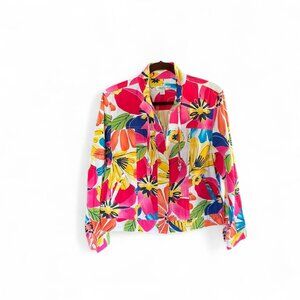 Vintage Coldwater Creek cotton colorful floral jacket size 12 zip up